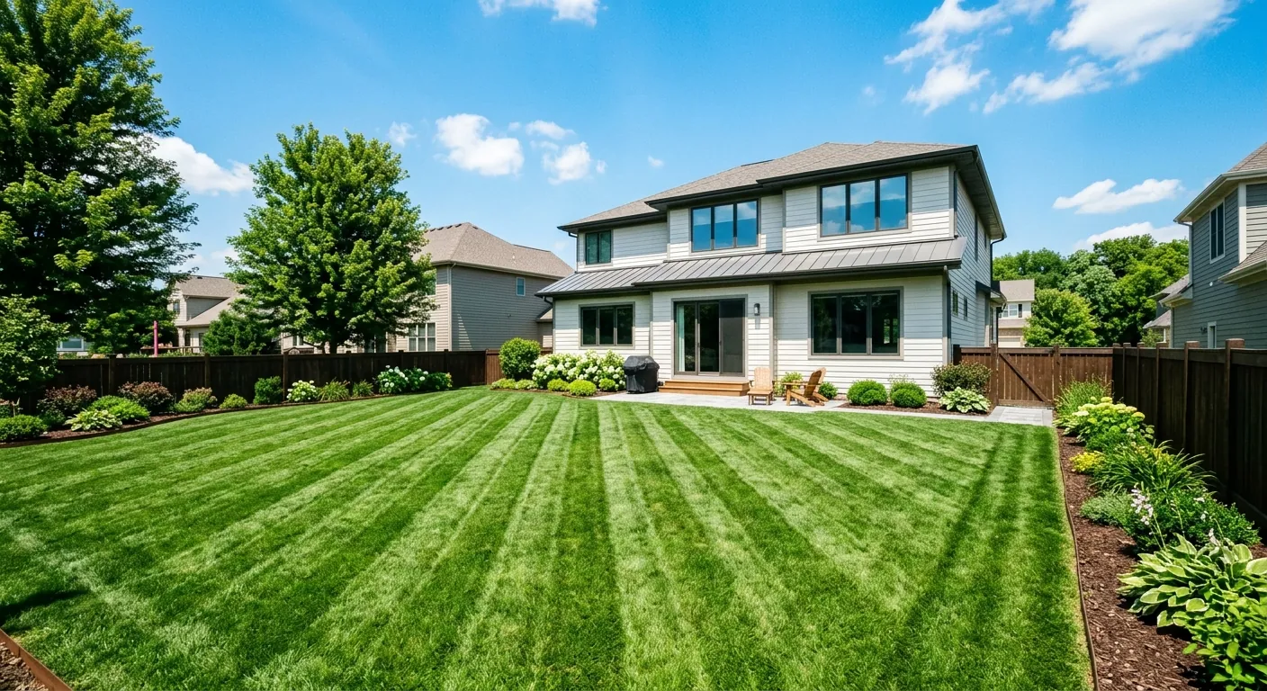 Perfectly striped backyard lawn
